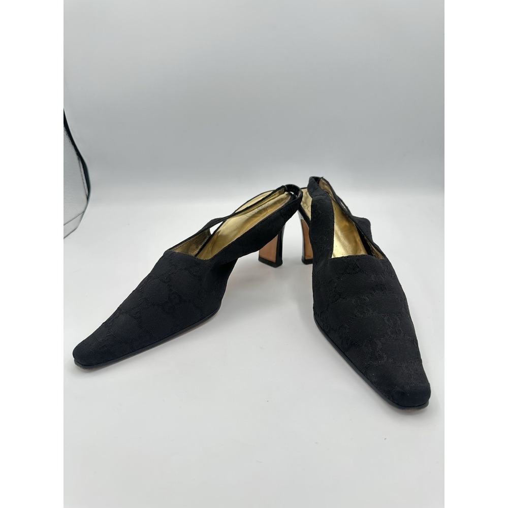 Gucci Vintage Slingback Black Pumps GG Jaquard Size 37